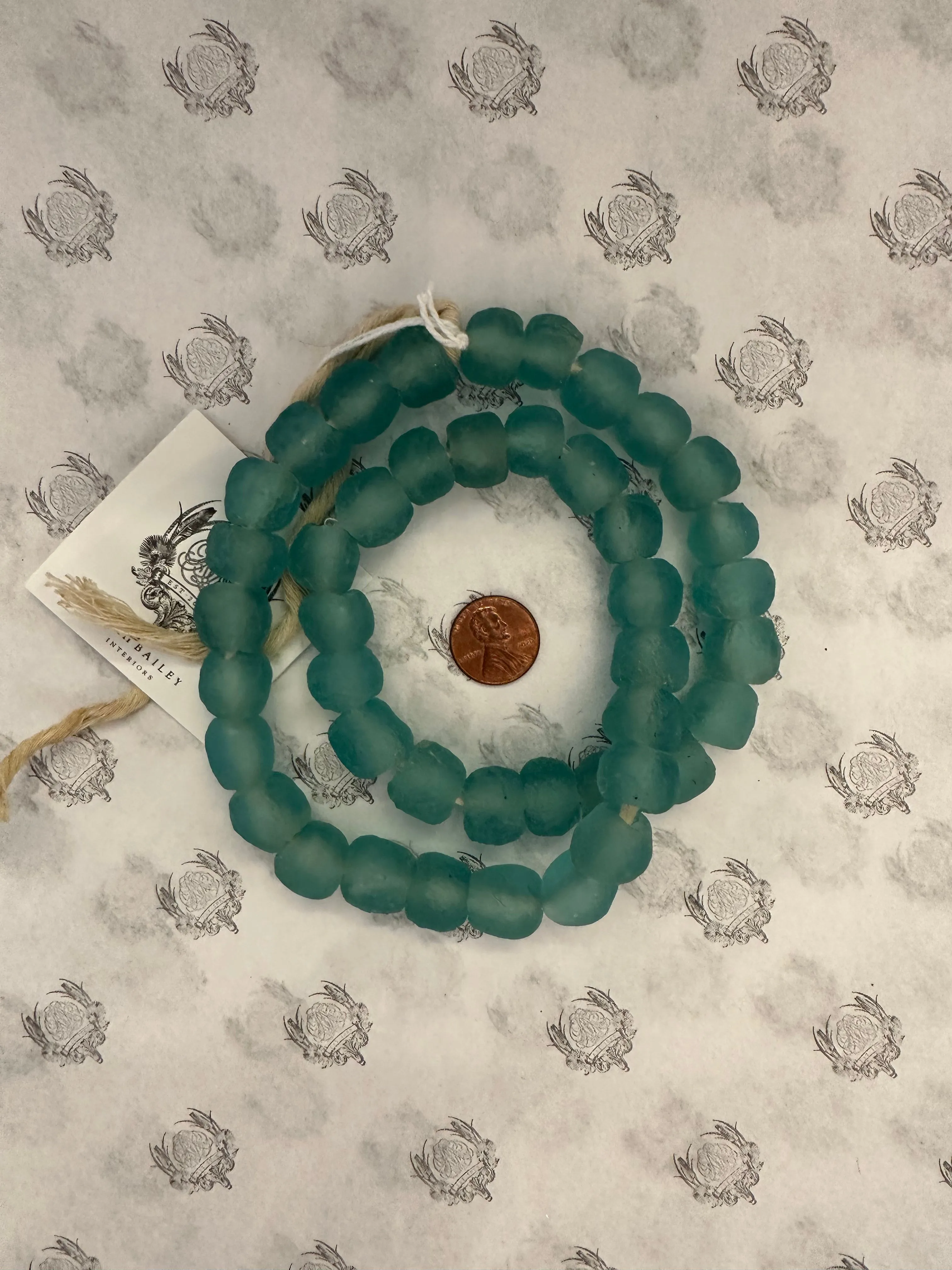 14mm Light Teal Wave Recycled Glass Beads 