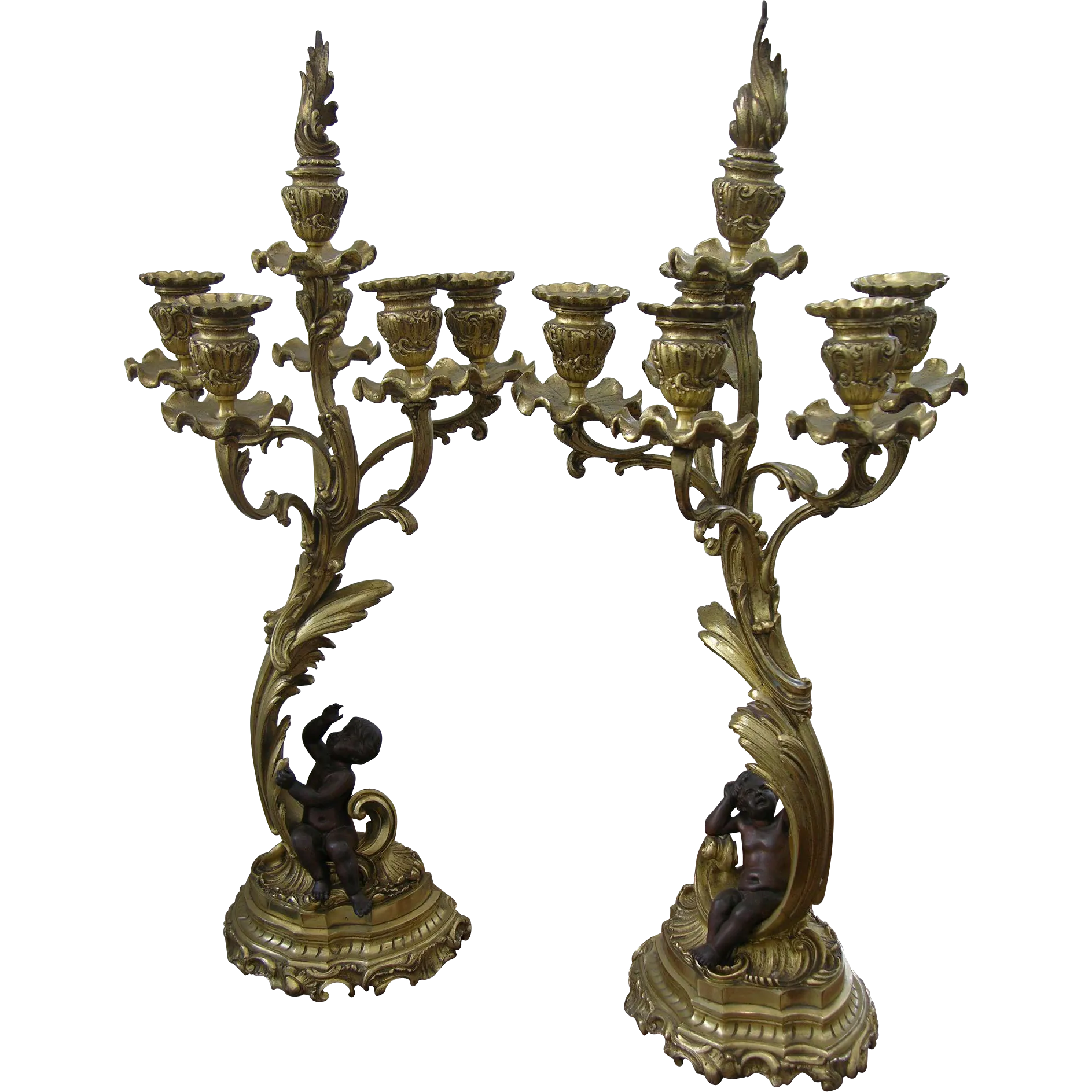 1870s Antique French Pair of Napoleon III Bronze and Ormolu Candelabra 