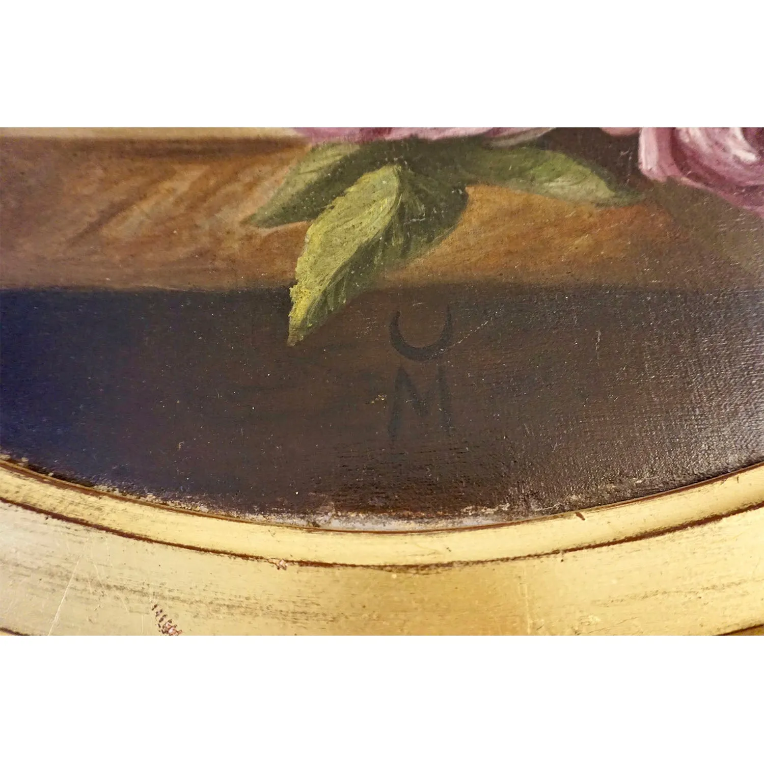 1880 French Provincial Pair of Round Still Life Oil Paintings in Gilt Frames