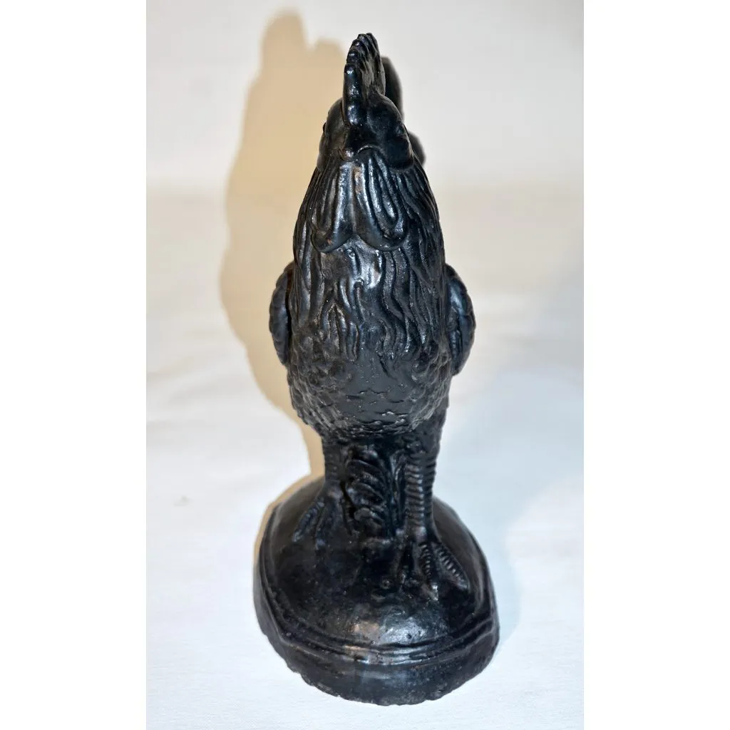 1890s Antique French Black Cast Iron Folk Art Sculpture Rooster