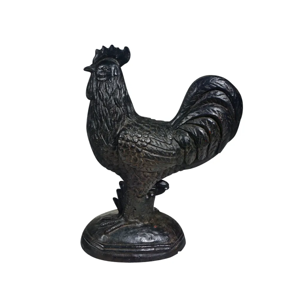 1890s Antique French Black Cast Iron Folk Art Sculpture Rooster 
