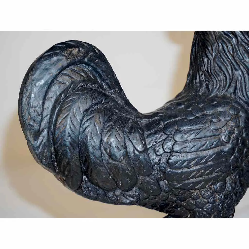 1890s Antique French Black Cast Iron Folk Art Sculpture Rooster