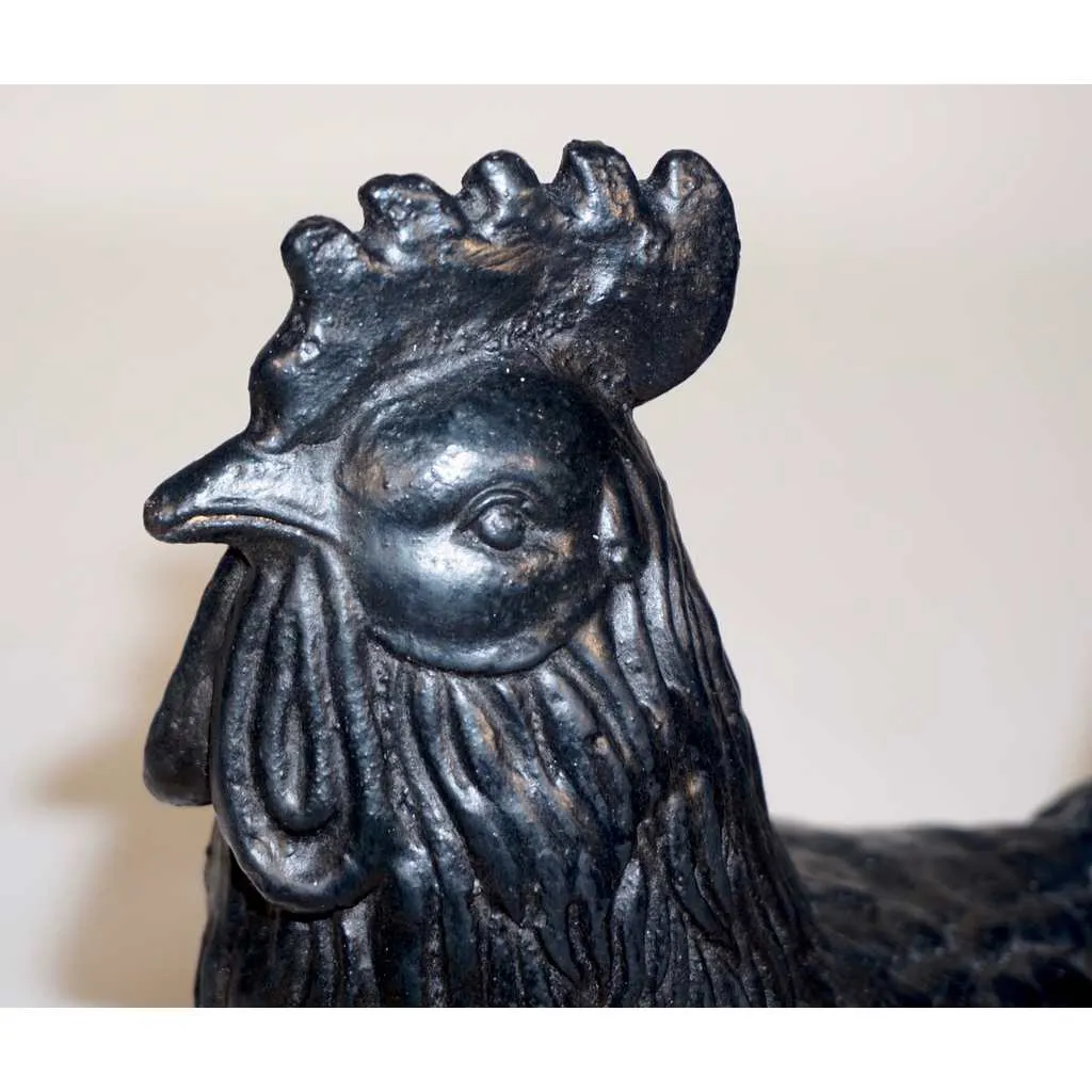 1890s Antique French Black Cast Iron Folk Art Sculpture Rooster
