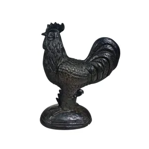 1890s Antique French Black Cast Iron Folk Art Sculpture Rooster 