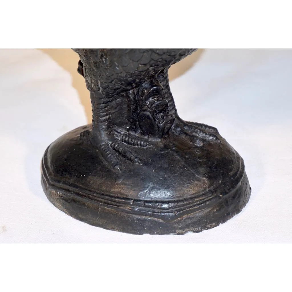 1890s Antique French Black Cast Iron Folk Art Sculpture Rooster