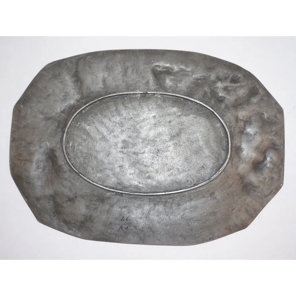 1900s French Art Nouveau Sculpted Pewter Dish with Fishing Putti in Relief
