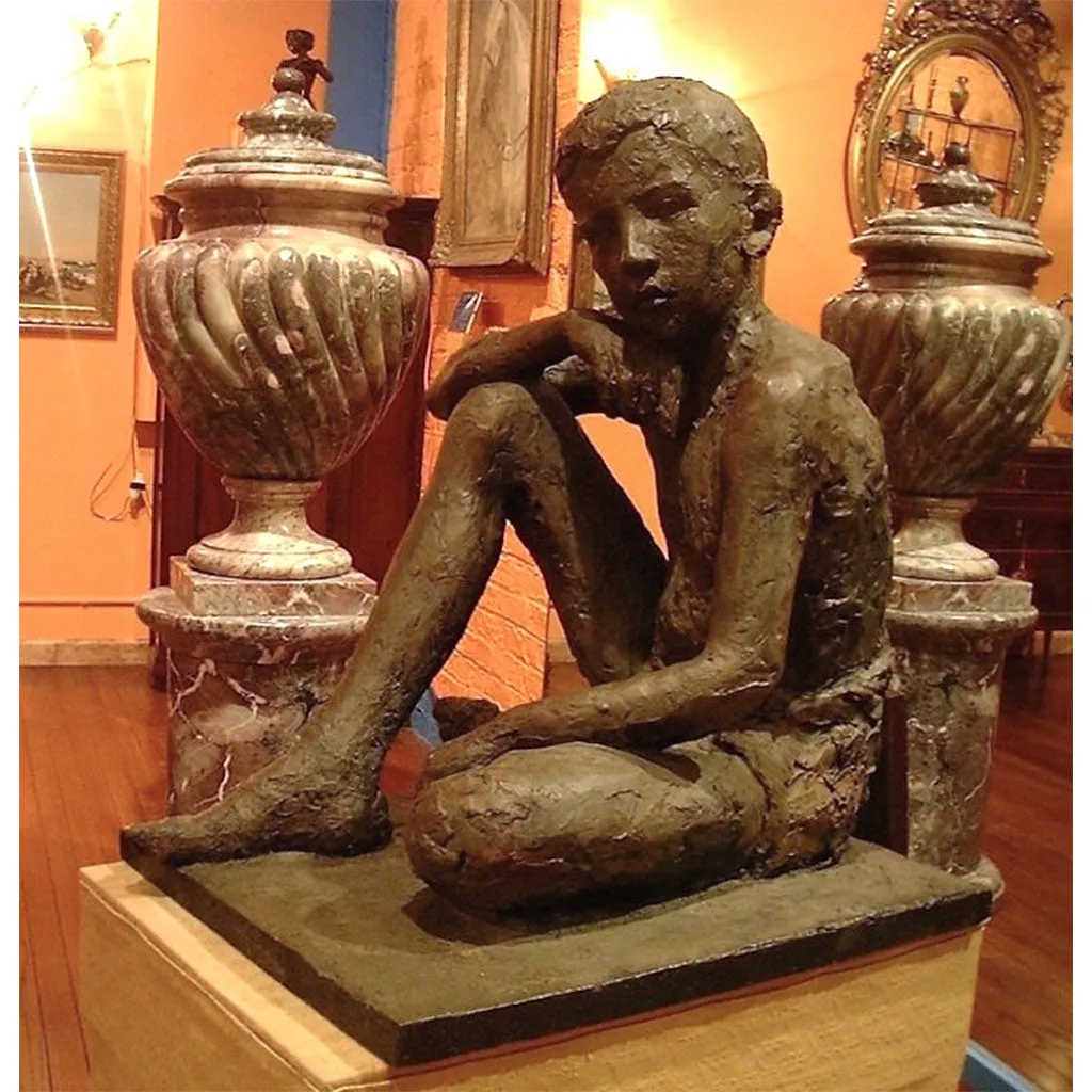 1930s Antique Lifesize Brother and Sister Sculptures in Bronze Finish