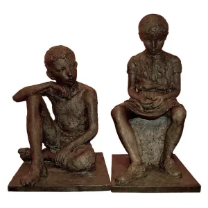 1930s Antique Lifesize Brother and Sister Sculptures in Bronze Finish 