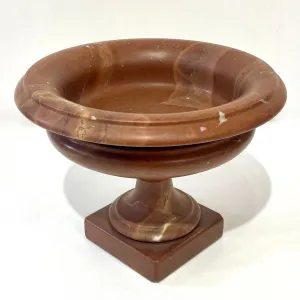 1930s Neoclassical Italian Carved Brown Red Marble Tazza Bowl with White Veins 