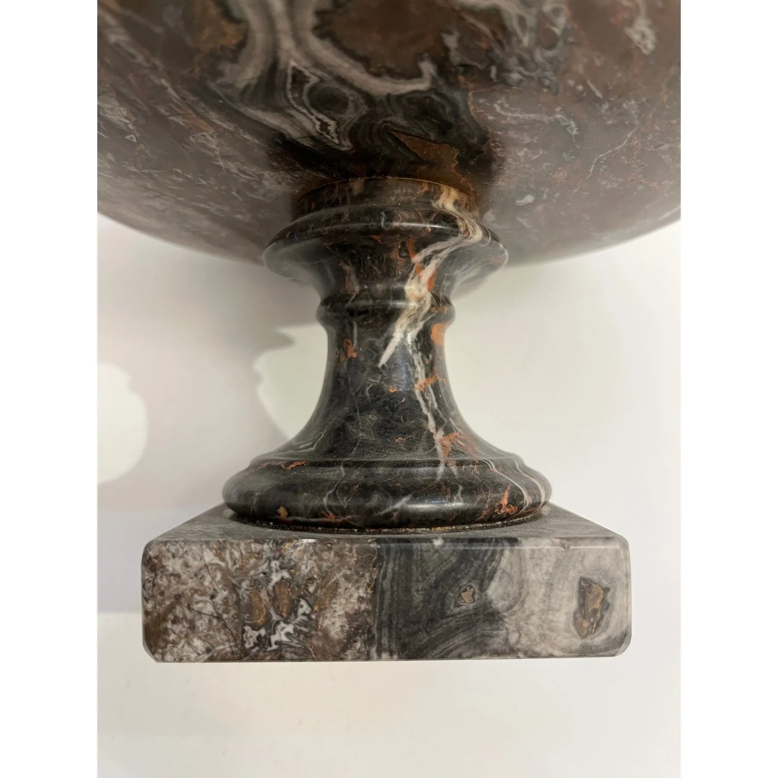 1930s Neoclassical Italian Carved Brown White Black Breccia Marble Bowl