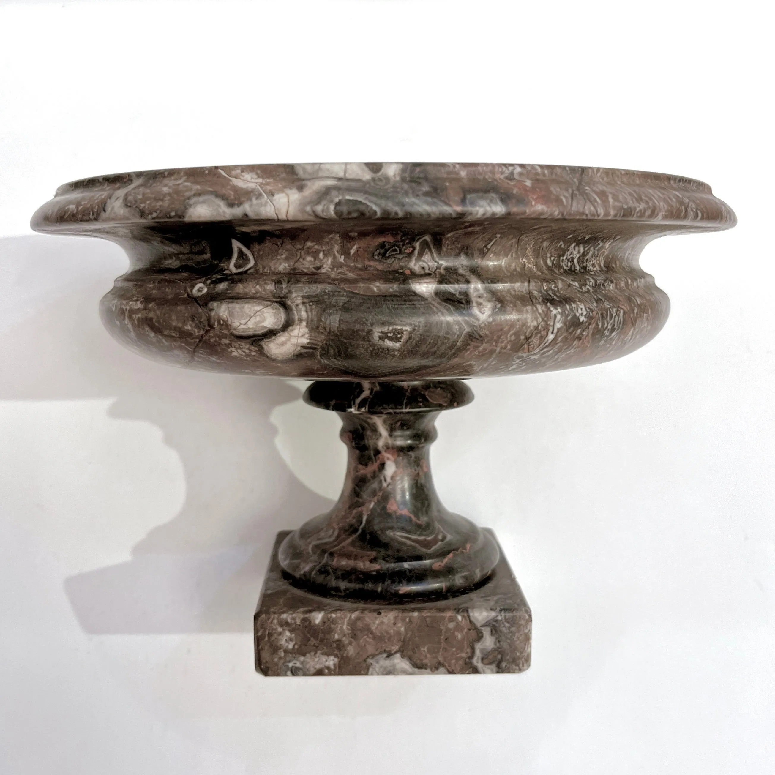 1930s Neoclassical Italian Carved Brown White Black Breccia Marble Bowl 