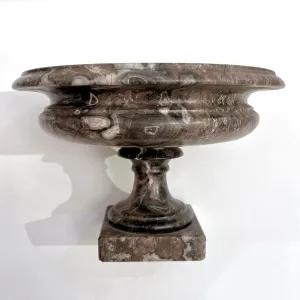 1930s Neoclassical Italian Carved Brown White Black Breccia Marble Bowl 