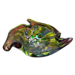 1950 Antique Italian Silver Leaf Purple Green Blue Murano Glass Catch-All/ Bowl 