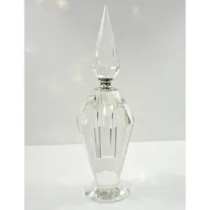 1950s American Vintage Diamond Cut Multi Faceted Tall Crystal Perfume Bottle 