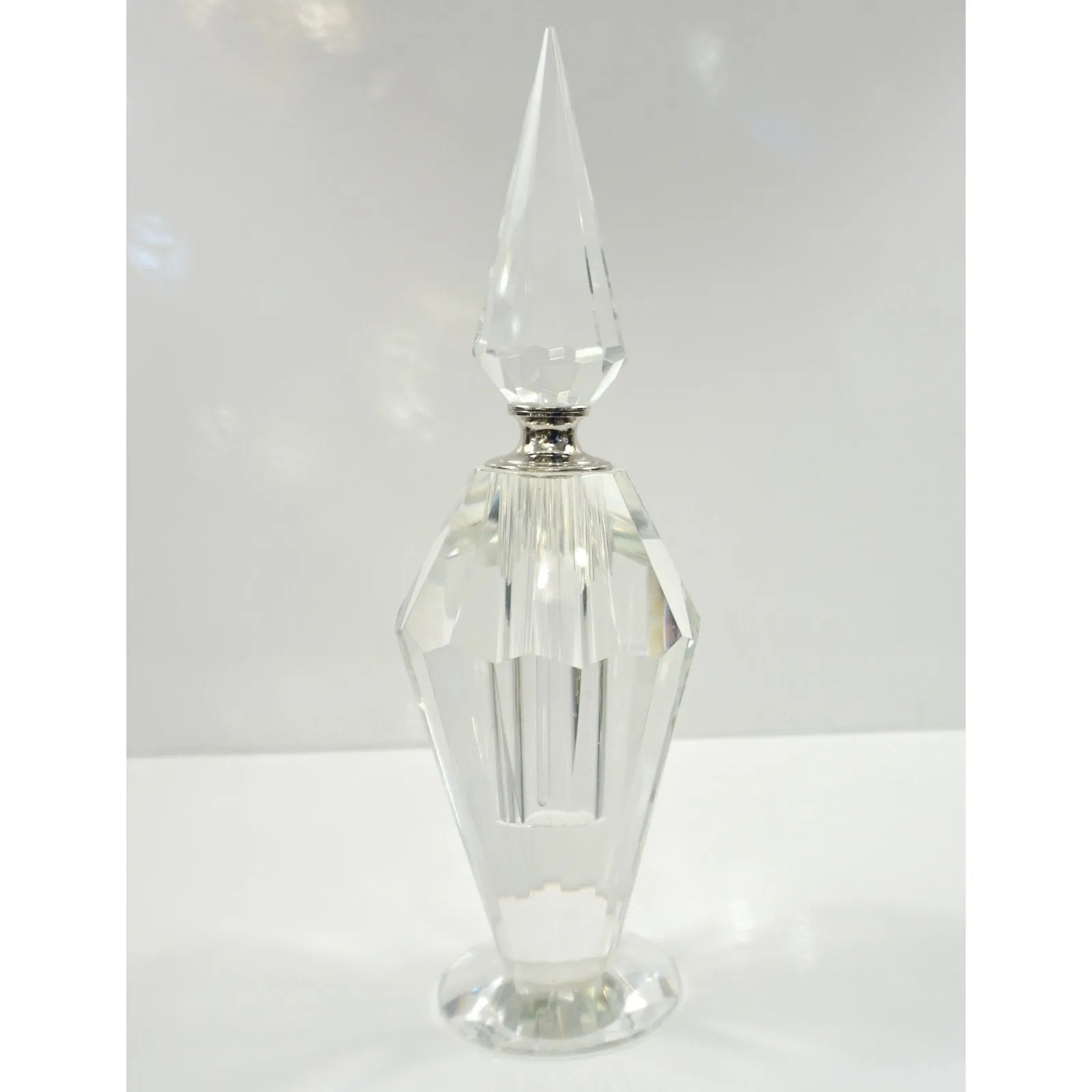 1950s American Vintage Diamond Cut Multi Faceted Tall Crystal Perfume Bottle 