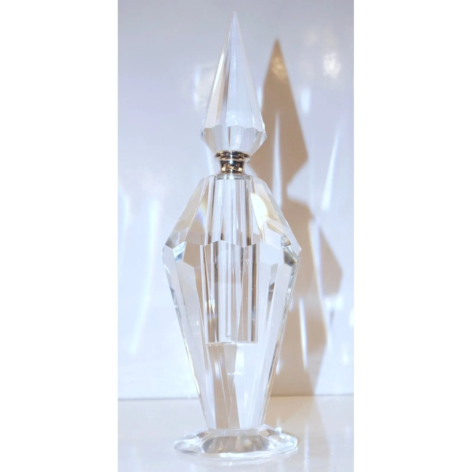 1950s American Vintage Diamond Cut Multi Faceted Tall Crystal Perfume Bottle