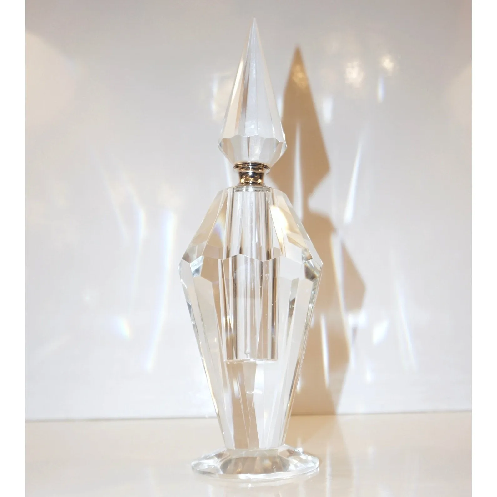 1950s American Vintage Diamond Cut Multi Faceted Tall Crystal Perfume Bottle