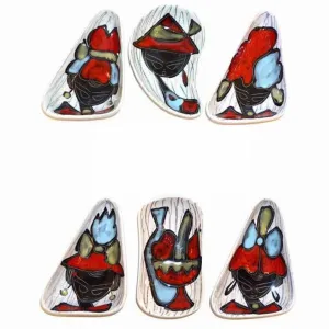 1950s Italian Vintage Red Light Blue Black White Porcelain Trinket Dishes/Trays 