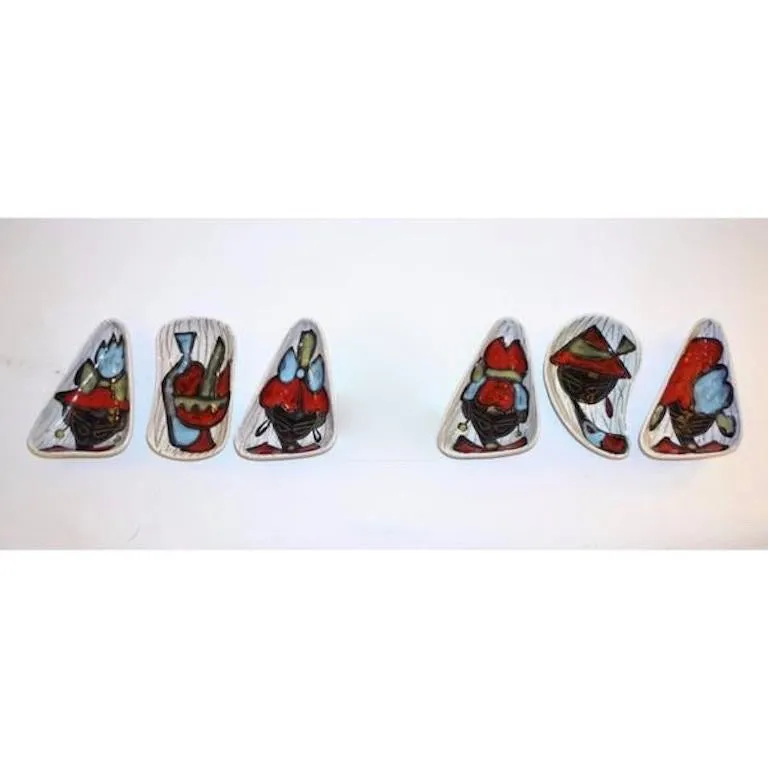 1950s Italian Vintage Red Light Blue Black White Porcelain Trinket Dishes/Trays