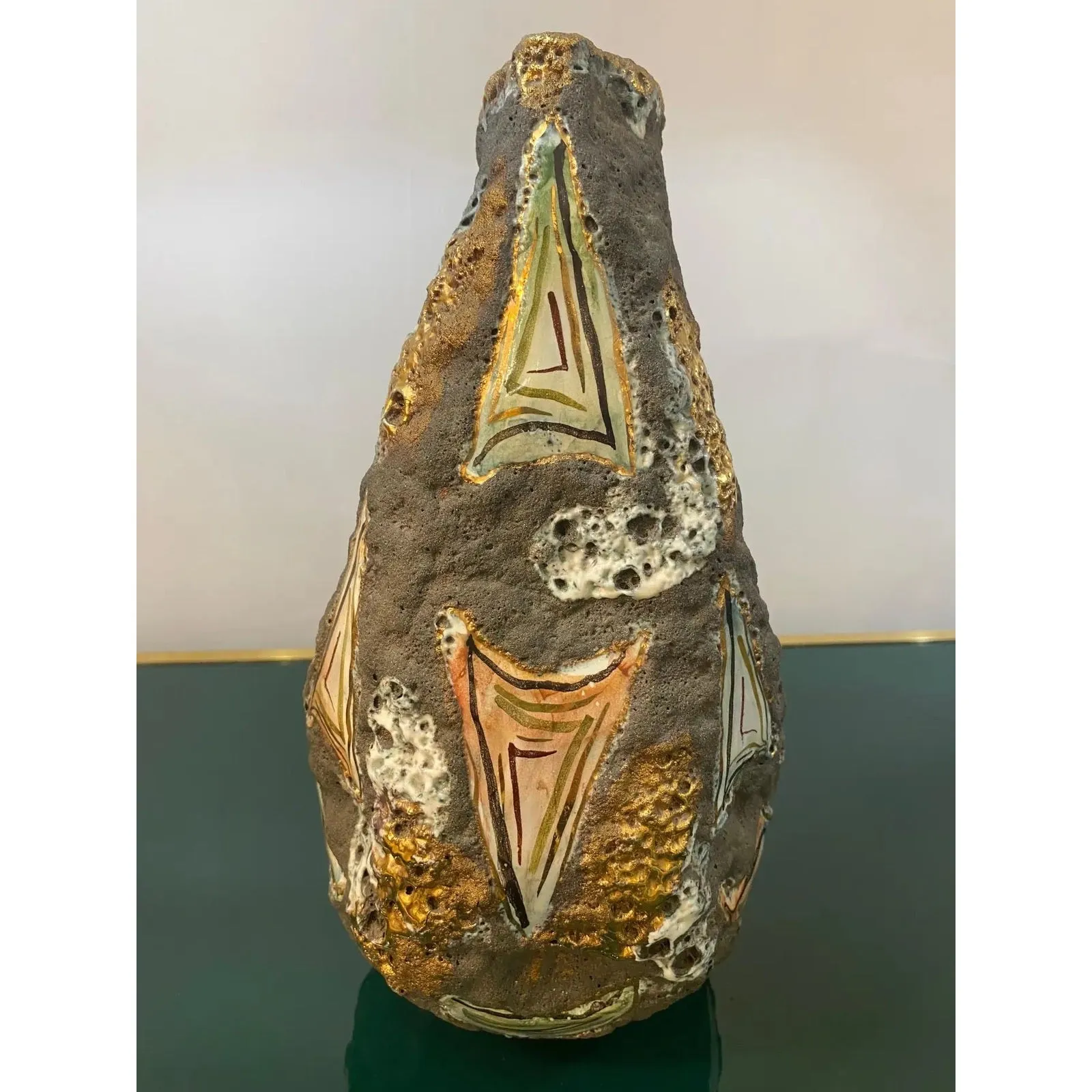 1950s Italo Casini Italian Mid Century Brutalist Gray Gold Modern Pottery Vase Jug