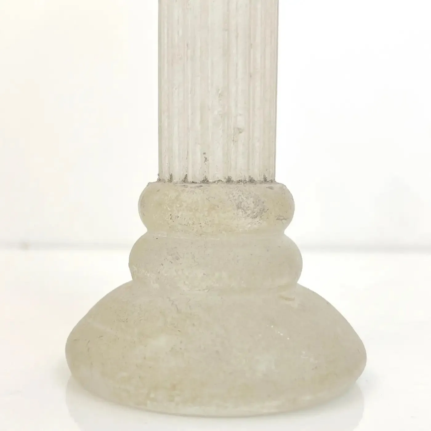 1950s Mid-Century Modern Italian White Grey Scavo Murano Glass Pair Candlesticks