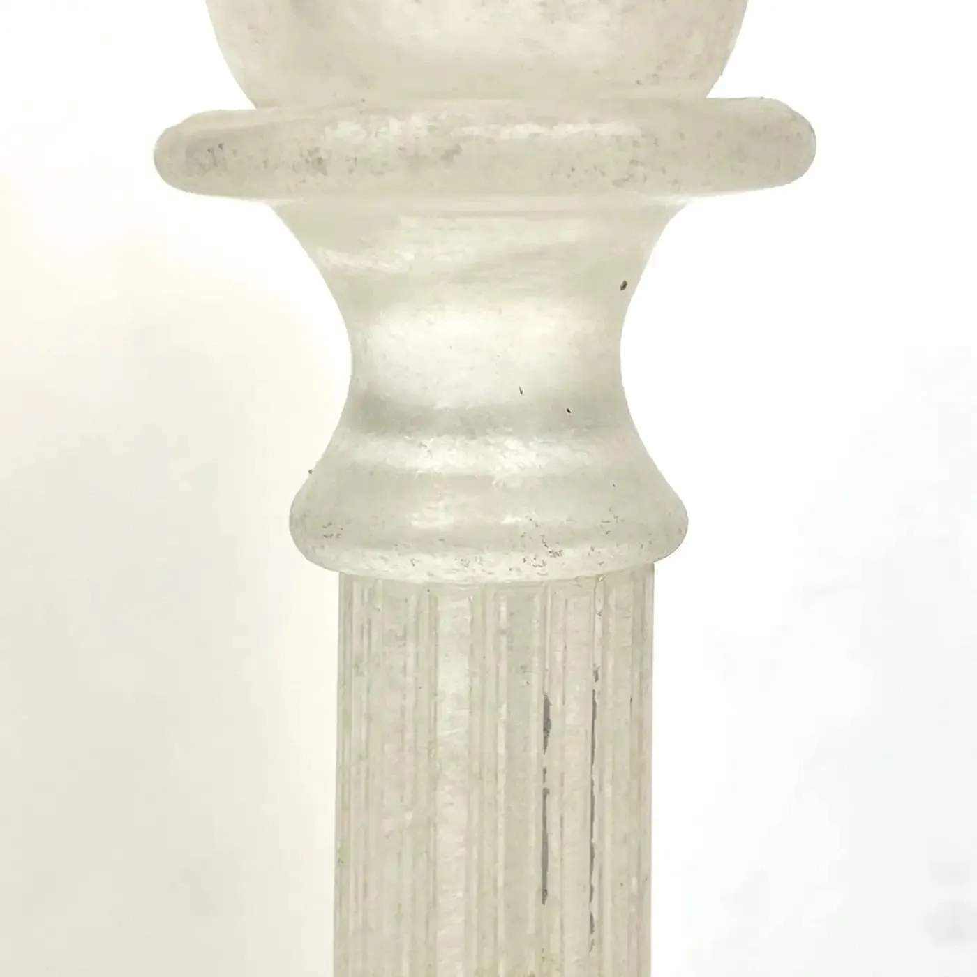 1950s Mid-Century Modern Italian White Grey Scavo Murano Glass Pair Candlesticks