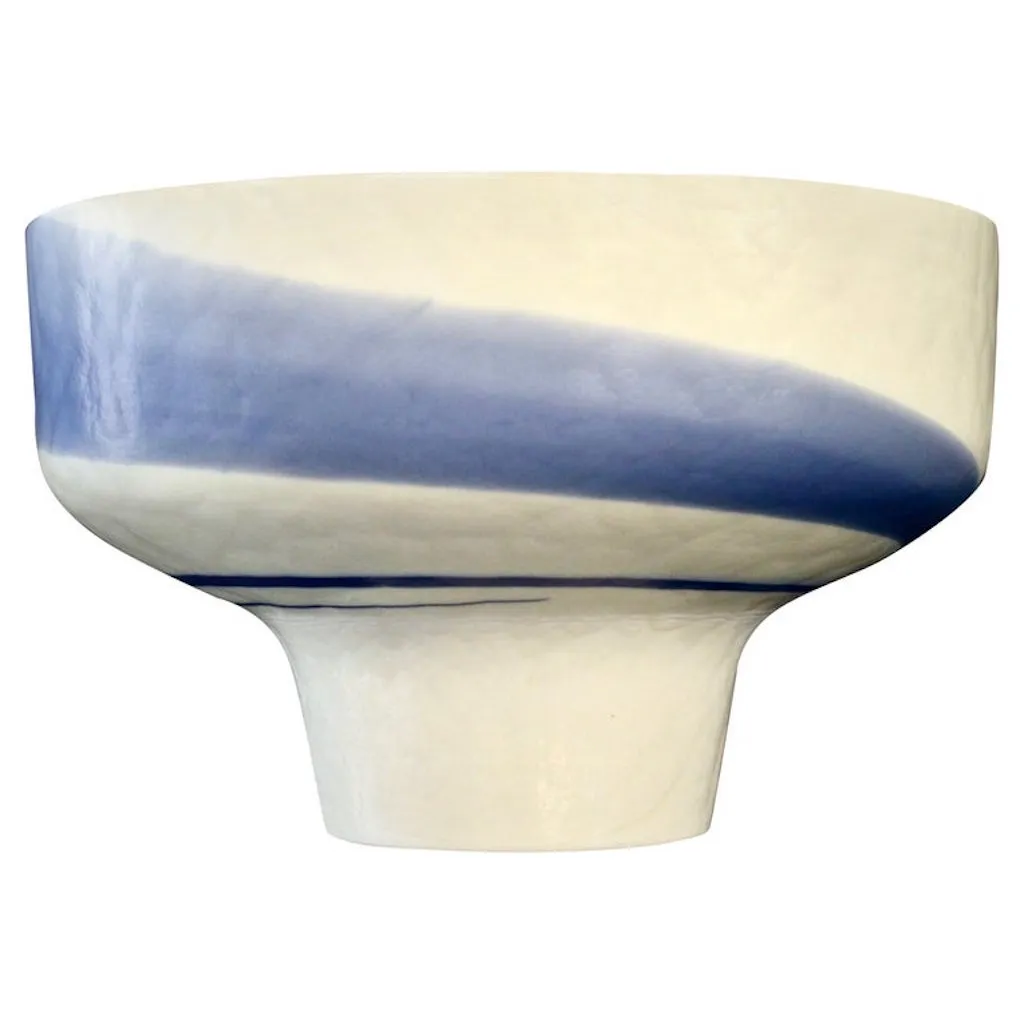 1950s Venini Vintage Italian Blue & Cream White Pate de Verre Murano Glass Bowl 