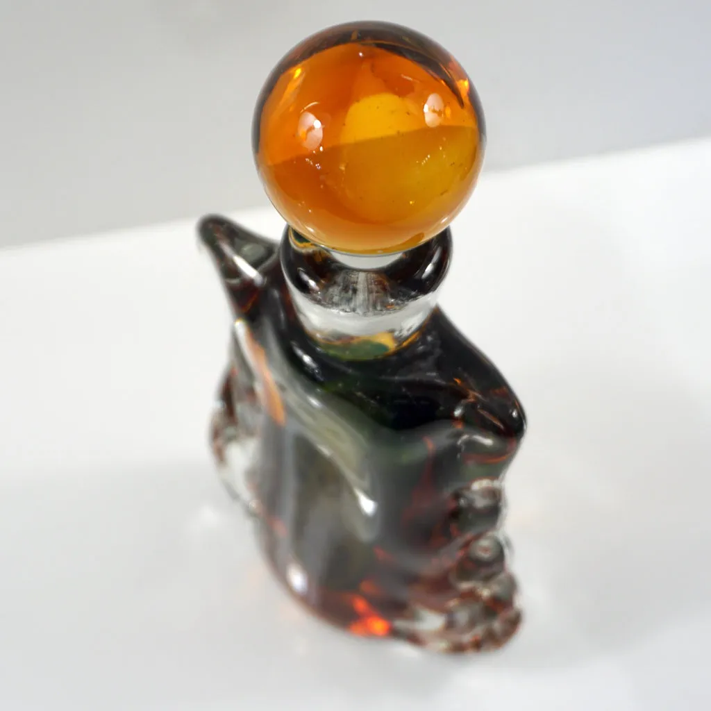 1950s Venini Vintage Italian Crystal Green Orange Layered Murano Glass Bottle