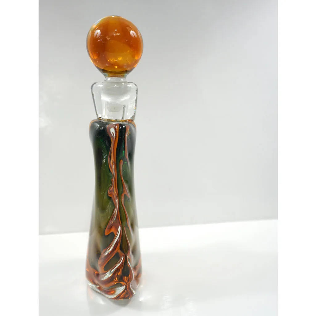 1950s Venini Vintage Italian Crystal Green Orange Layered Murano Glass Bottle