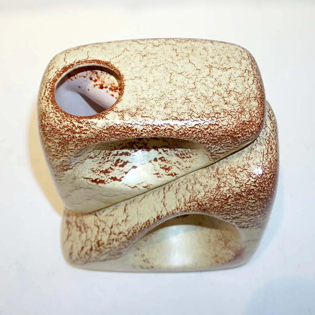 1960 Bertoncello Italian Vintage Art Sculpture Ceramic Beige Cubic Vase by Rigon