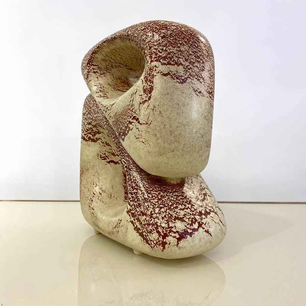 1960 Bertoncello Italian Vintage Art Sculpture Ceramic Beige Cubic Vase by Rigon