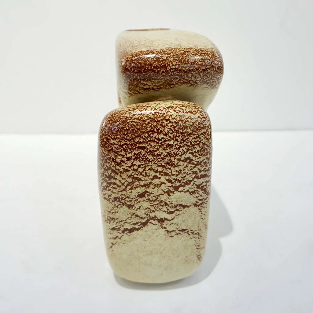 1960 Bertoncello Italian Vintage Art Sculpture Ceramic Beige Cubic Vase by Rigon