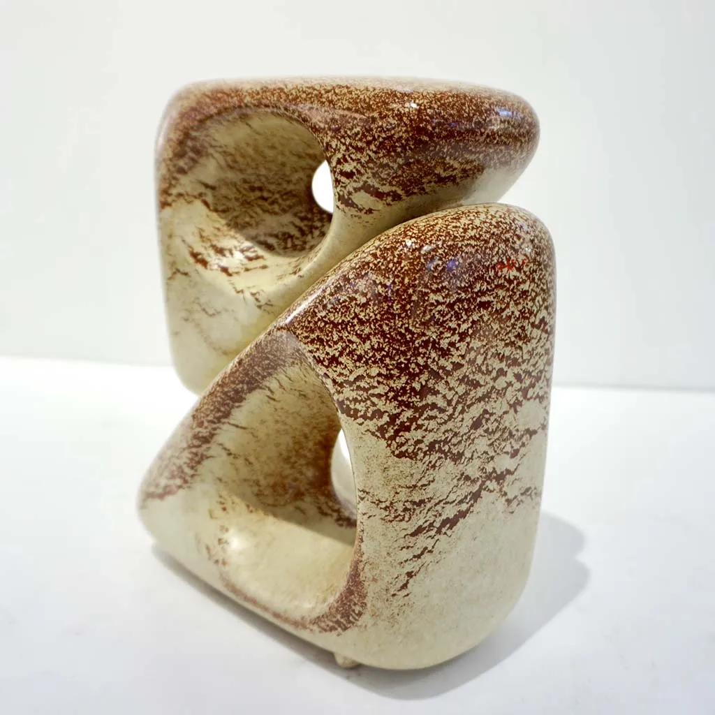 1960 Bertoncello Italian Vintage Art Sculpture Ceramic Beige Cubic Vase by Rigon