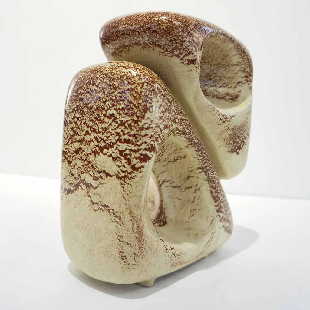 1960 Bertoncello Italian Vintage Art Sculpture Ceramic Beige Cubic Vase by Rigon