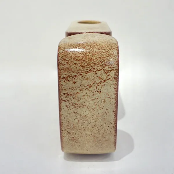 1960 Bertoncello Italian Vintage Ceramic Abstract Sculpture Beige Cubist Vase