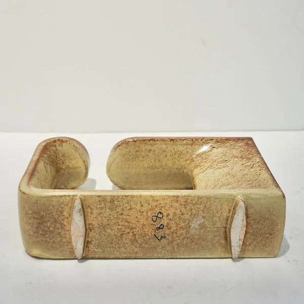 1960 Bertoncello Italian Vintage Ceramic Abstract Sculpture Beige Cubist Vase