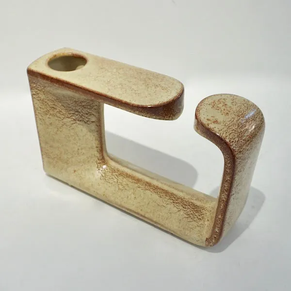 1960 Bertoncello Italian Vintage Ceramic Abstract Sculpture Beige Cubist Vase