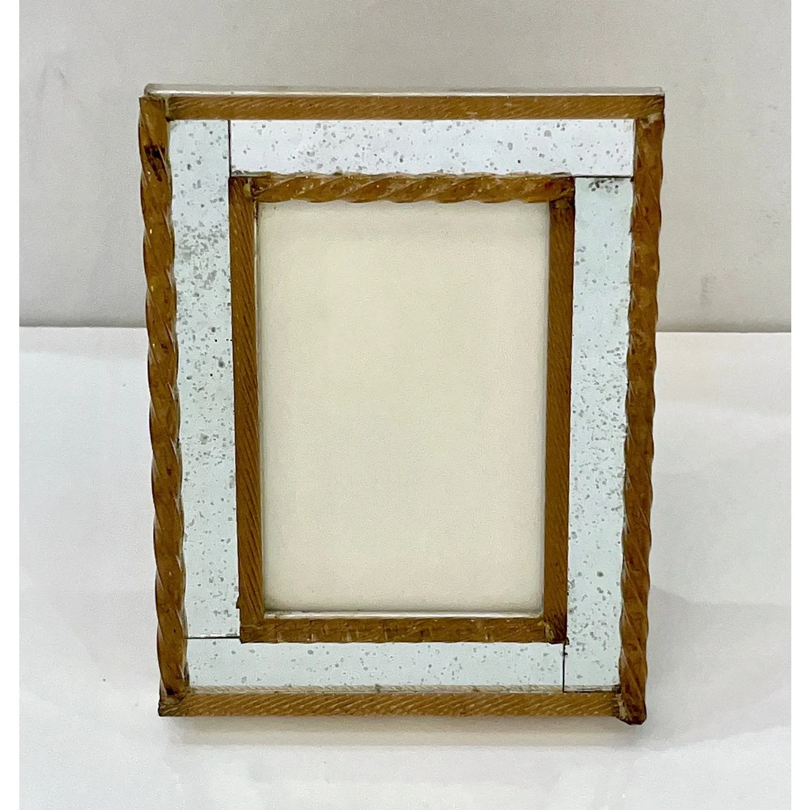 1960 Italian Vintage MIrror & Amber Twisted Murano Glass Silvered Photo Frame