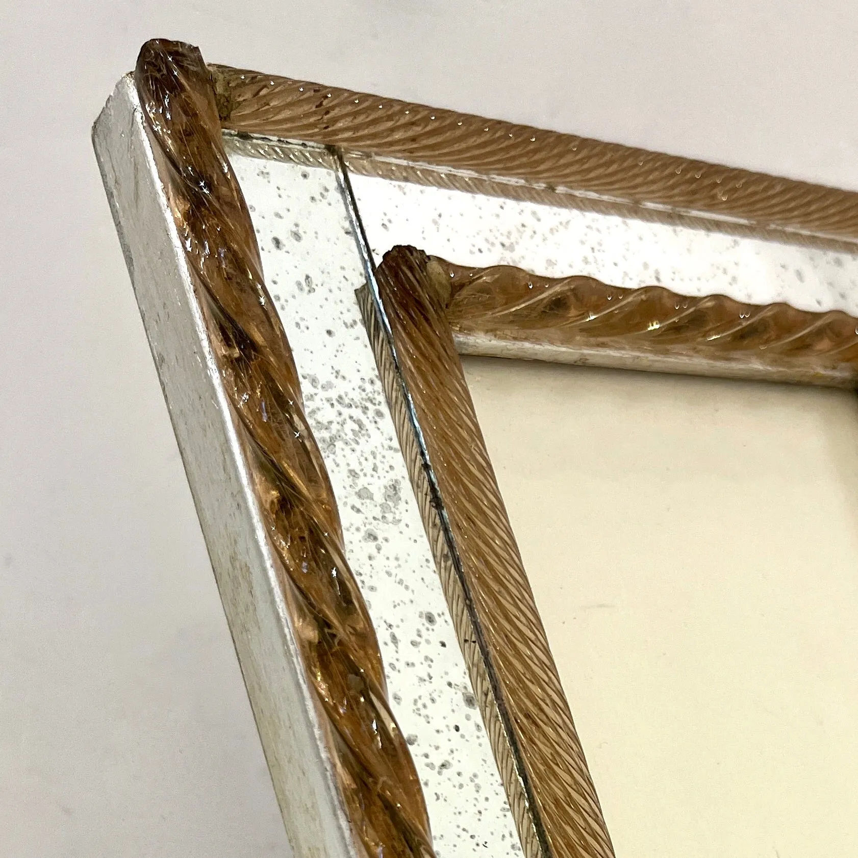 1960 Italian Vintage MIrror & Amber Twisted Murano Glass Silvered Photo Frame