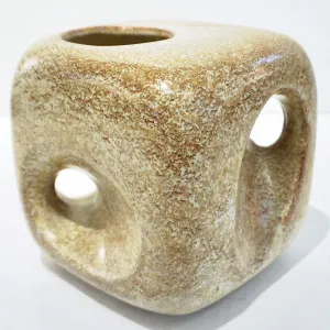 1960s Bertoncello Italian Vintage Ceramic Abstract Sculpture Beige Cubic Vase 