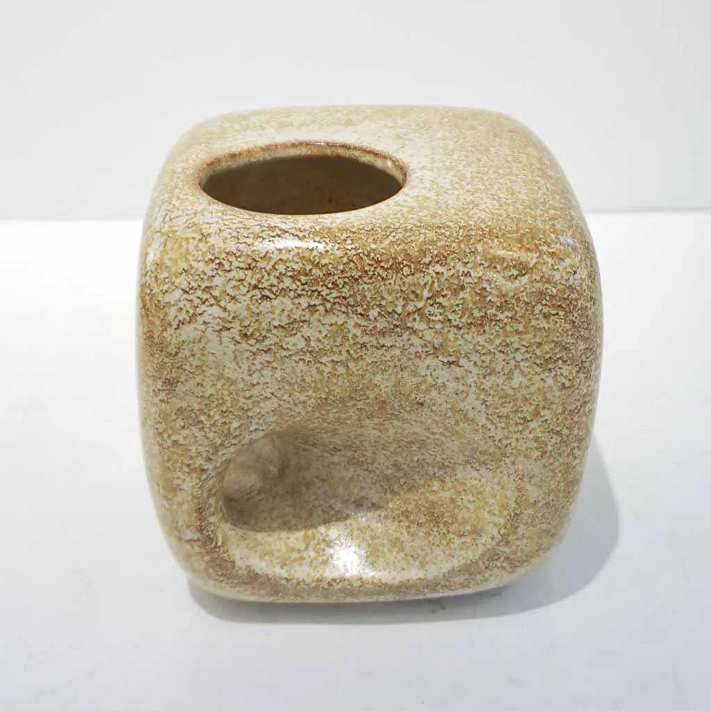 1960s Bertoncello Italian Vintage Ceramic Abstract Sculpture Beige Cubic Vase