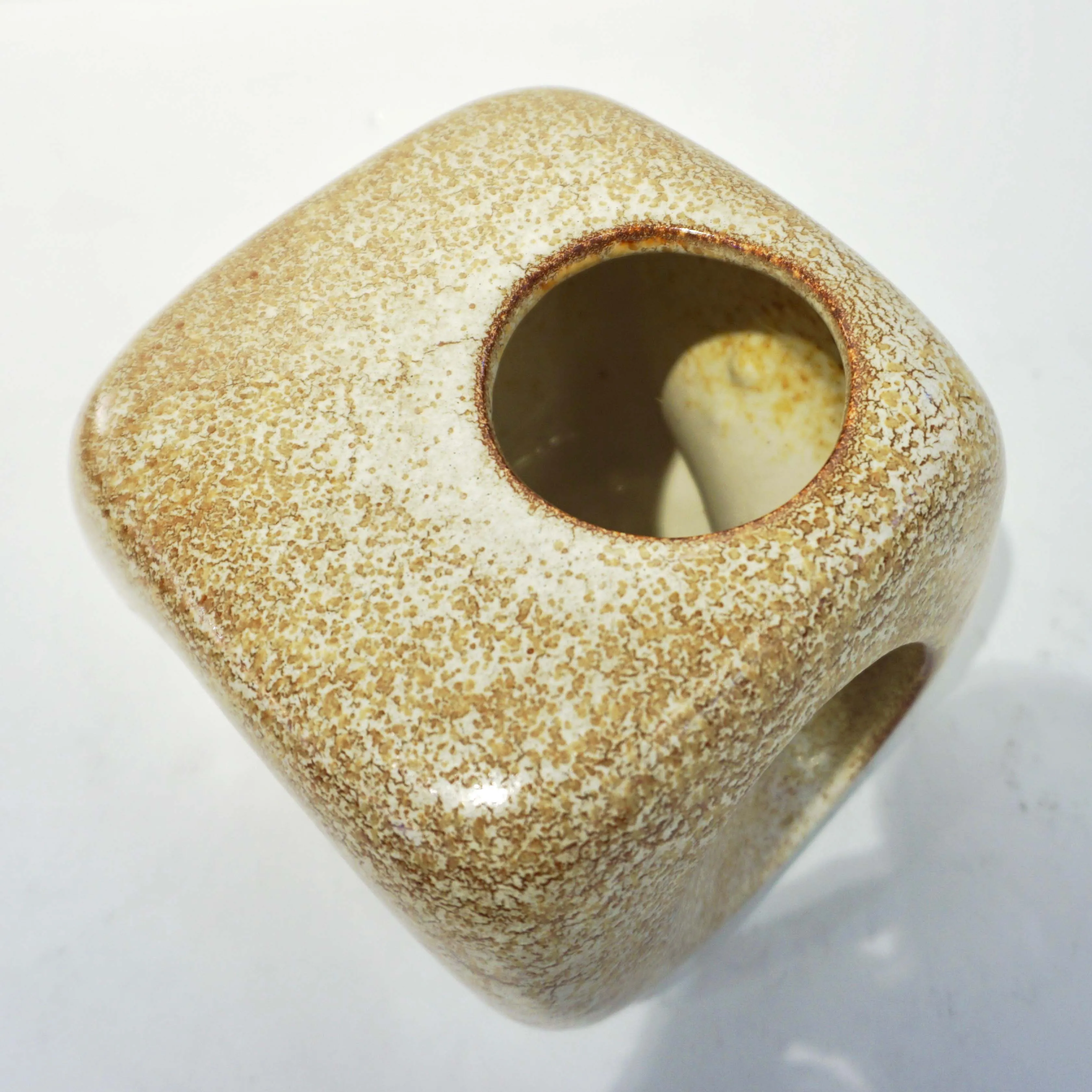 1960s Bertoncello Italian Vintage Ceramic Abstract Sculpture Beige Cubic Vase