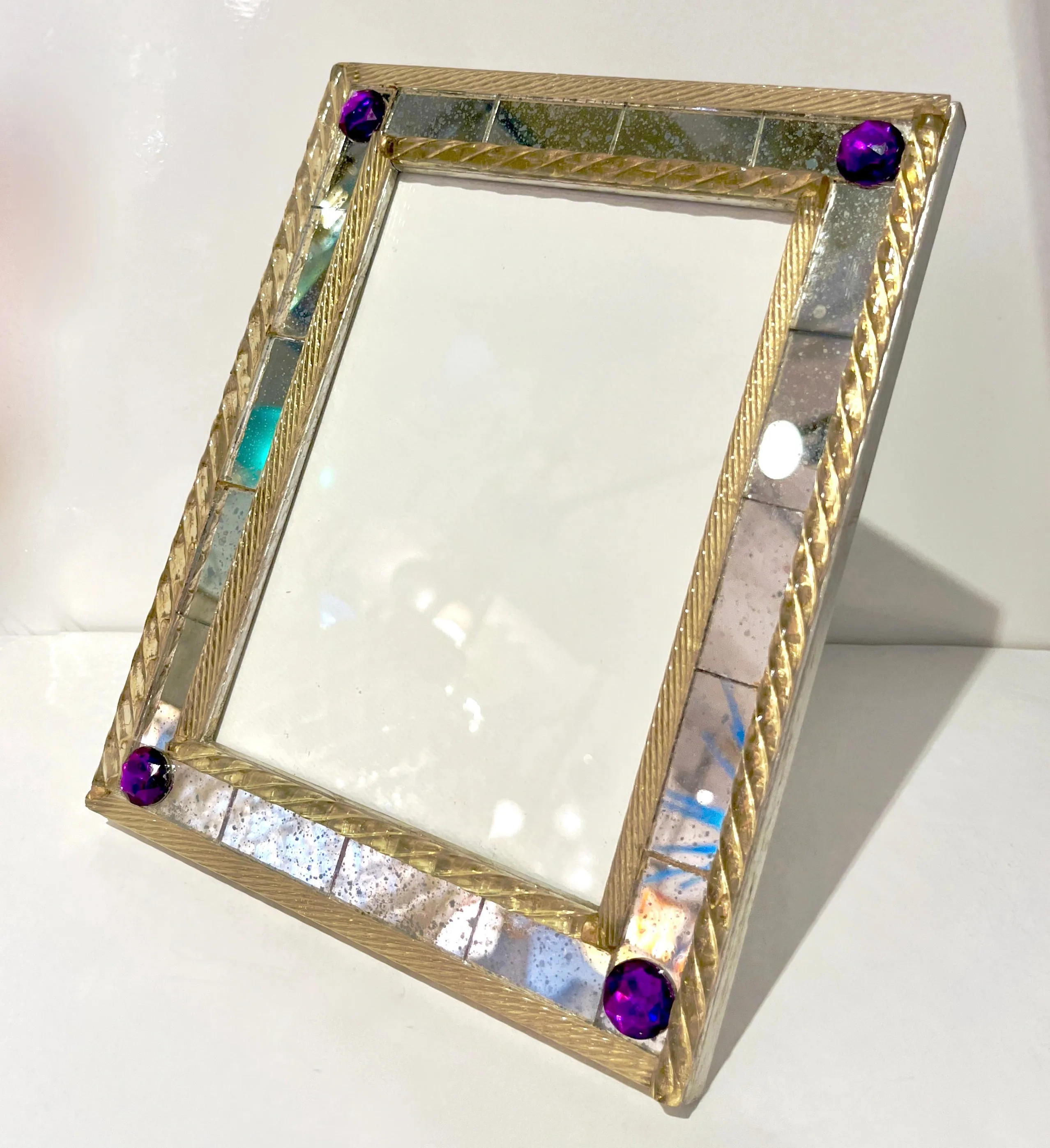 1960s Italian Vintage Mirror & Gold Twisted Murano Glass Silvered Photo Frame