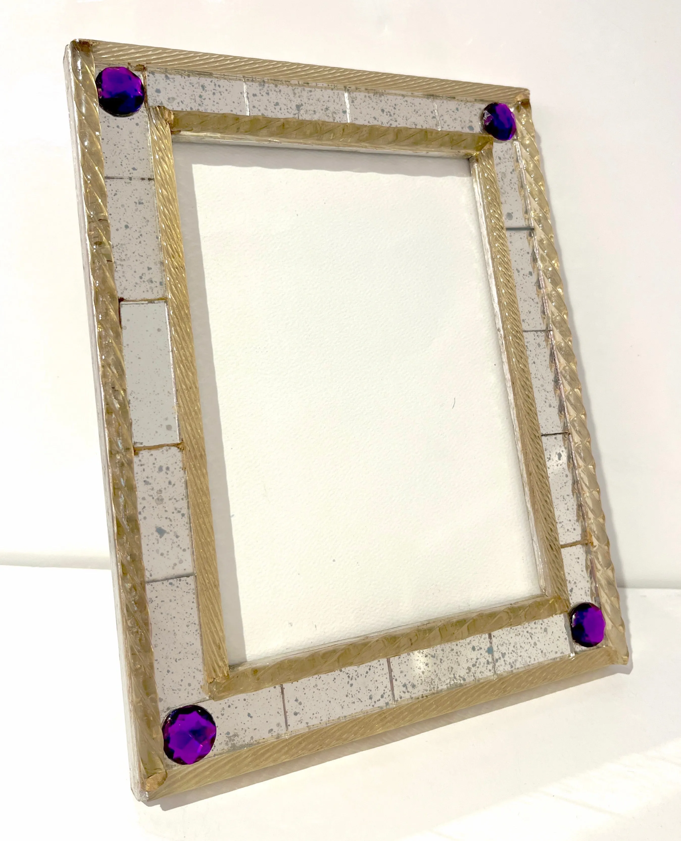 1960s Italian Vintage Mirror & Gold Twisted Murano Glass Silvered Photo Frame