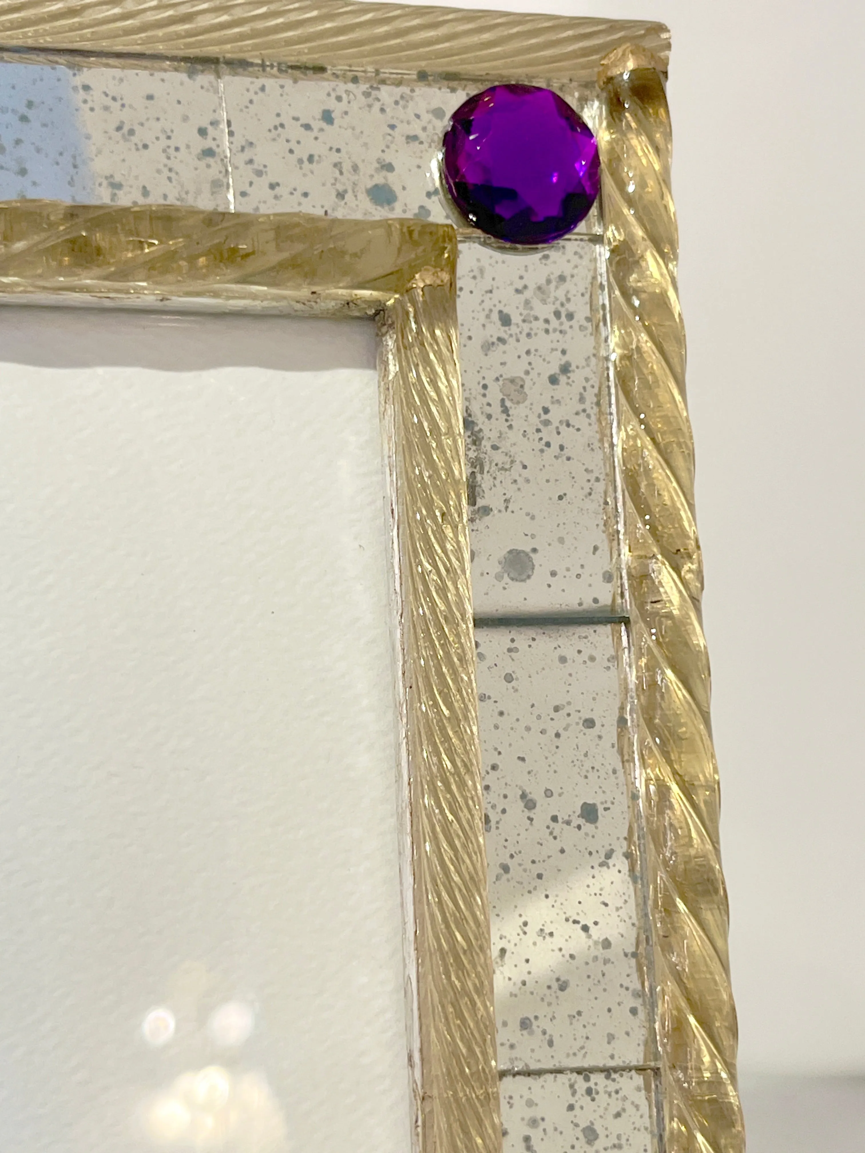 1960s Italian Vintage Mirror & Gold Twisted Murano Glass Silvered Photo Frame