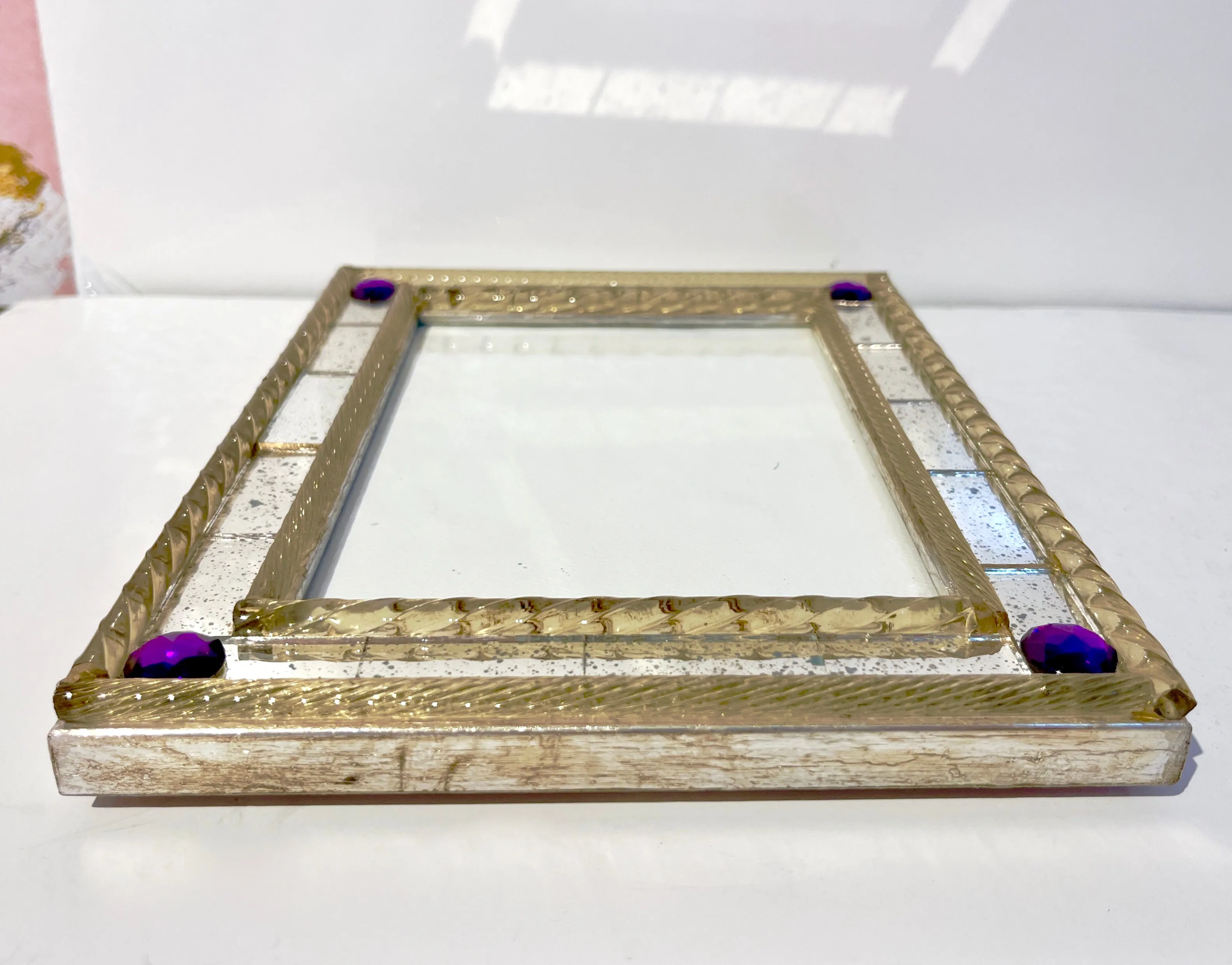 1960s Italian Vintage Mirror & Gold Twisted Murano Glass Silvered Photo Frame
