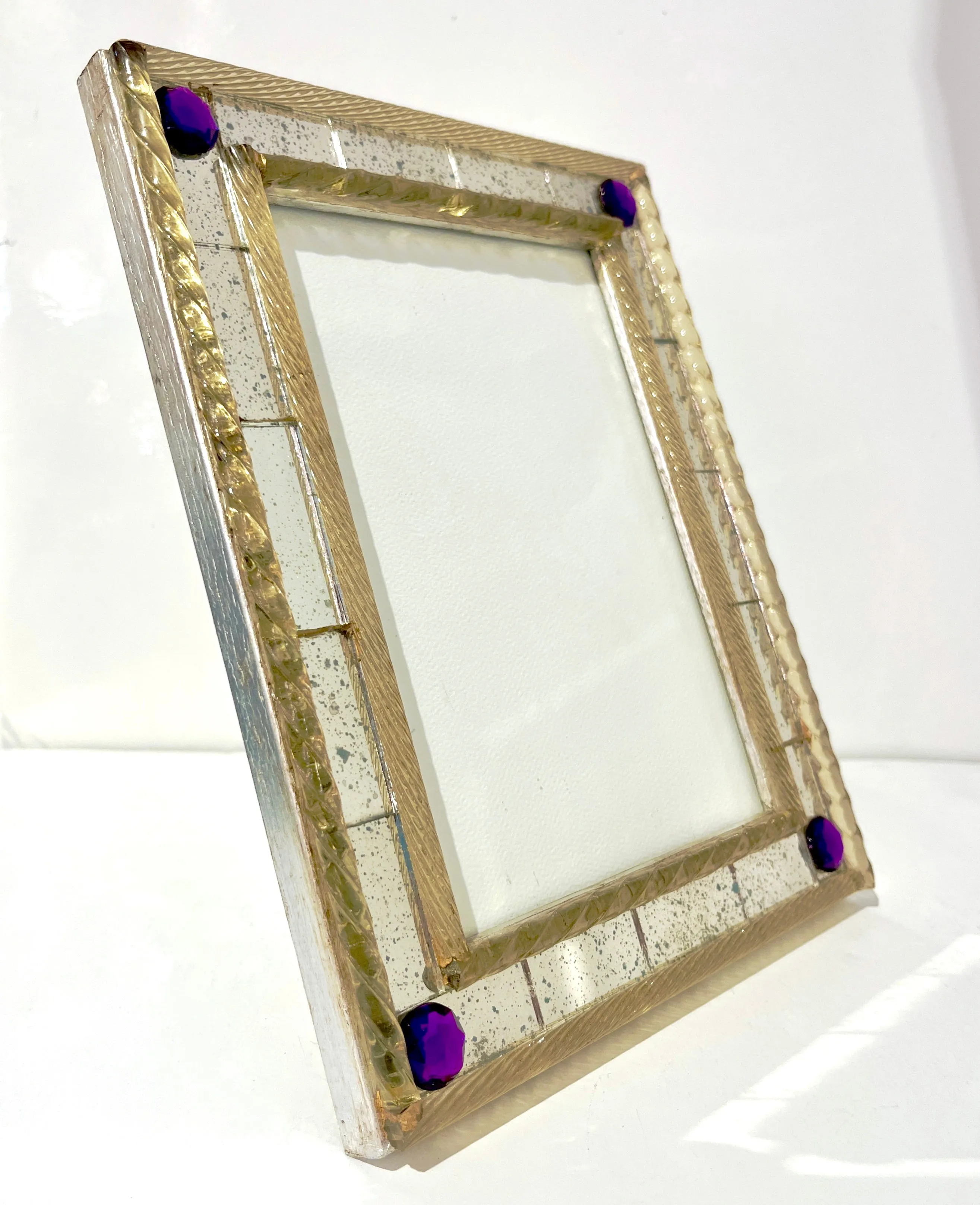 1960s Italian Vintage Mirror & Gold Twisted Murano Glass Silvered Photo Frame