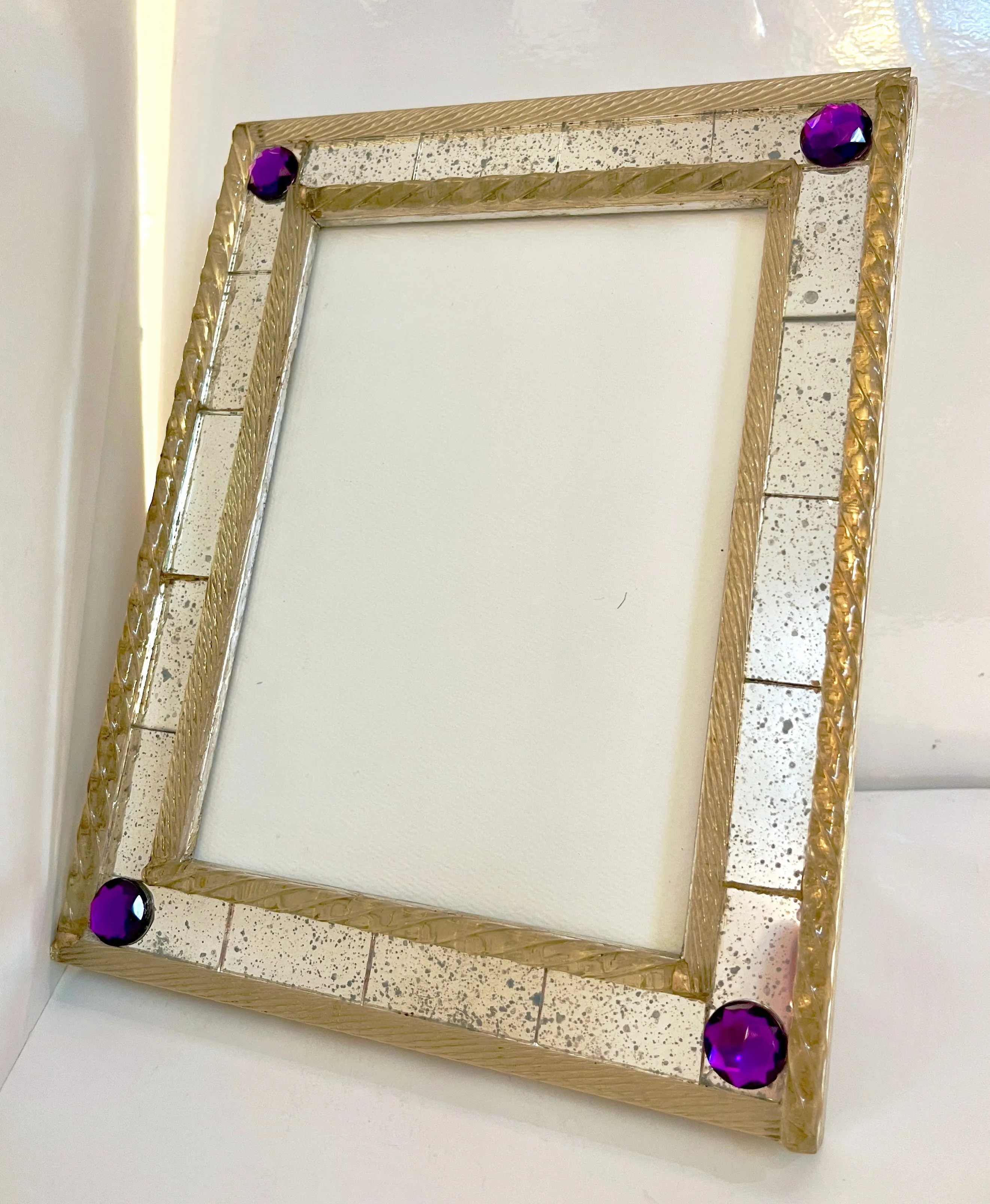 1960s Italian Vintage Mirror & Gold Twisted Murano Glass Silvered Photo Frame