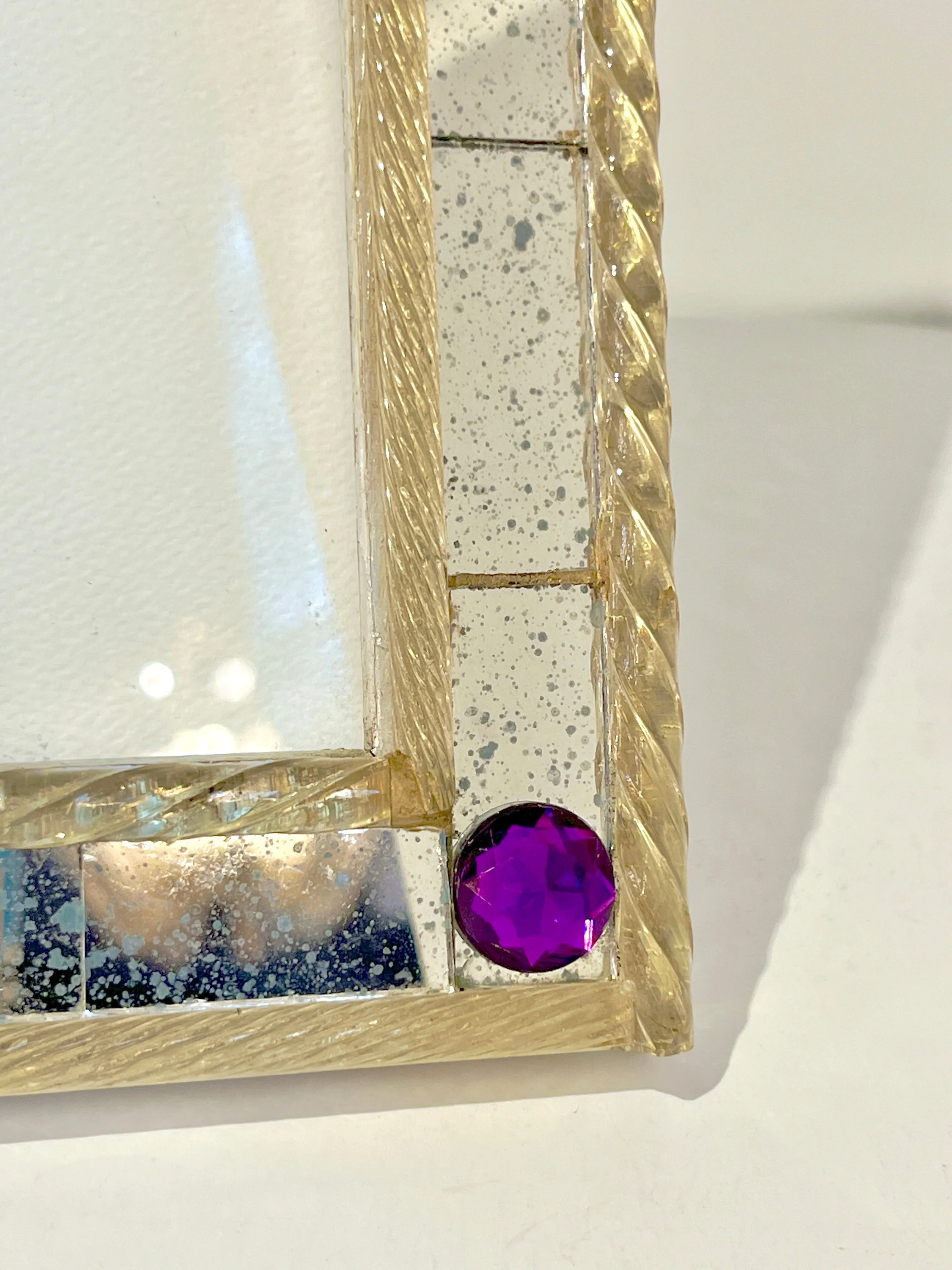 1960s Italian Vintage Mirror & Gold Twisted Murano Glass Silvered Photo Frame