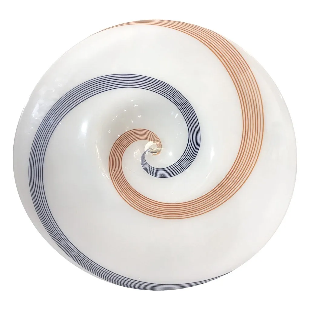1960s Italian White Murano Glass Extra Large Platter with Orange & Blue Murrine 